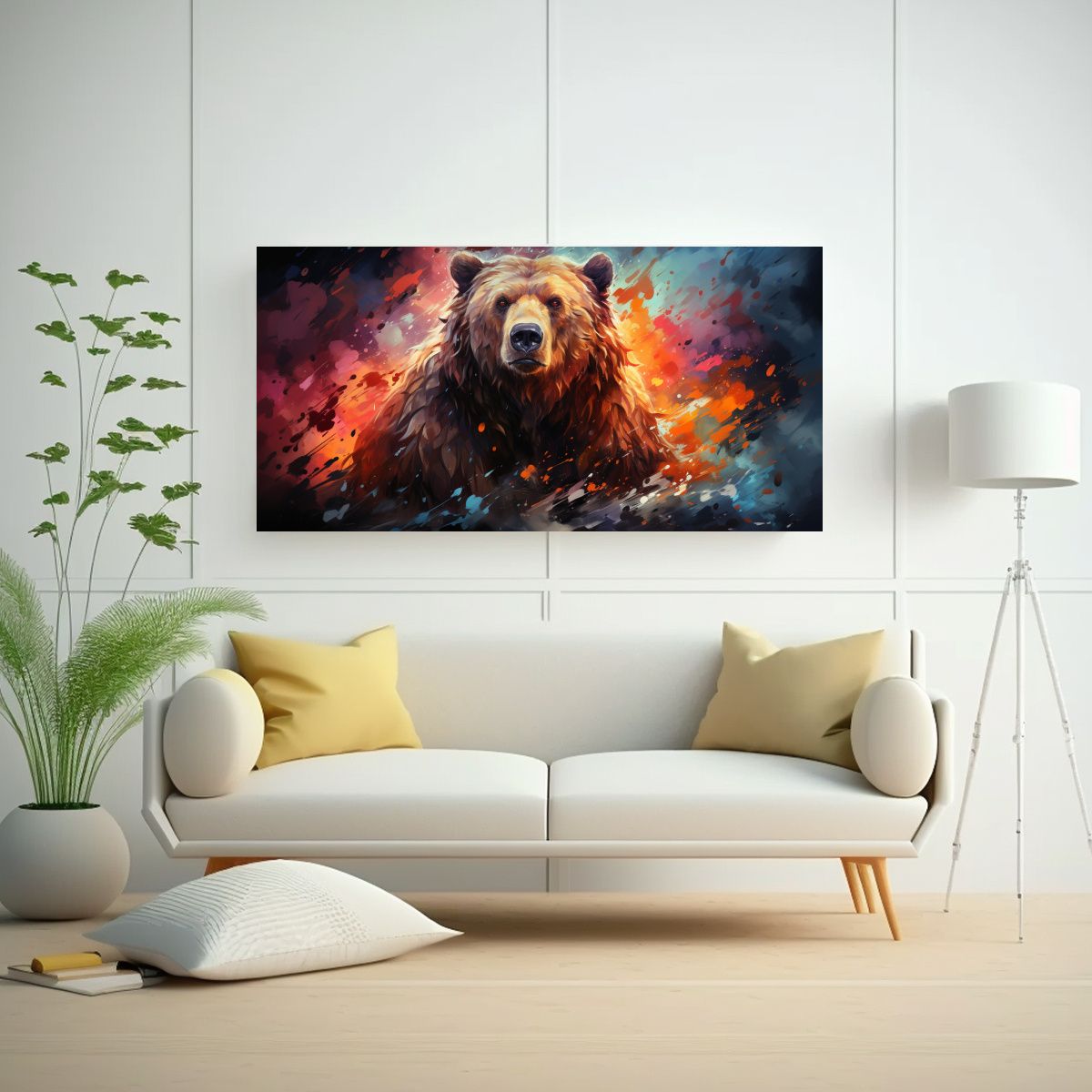 GENERICO - Pintura Acuarela Temática Oso En Movimiento 80x40 Cm