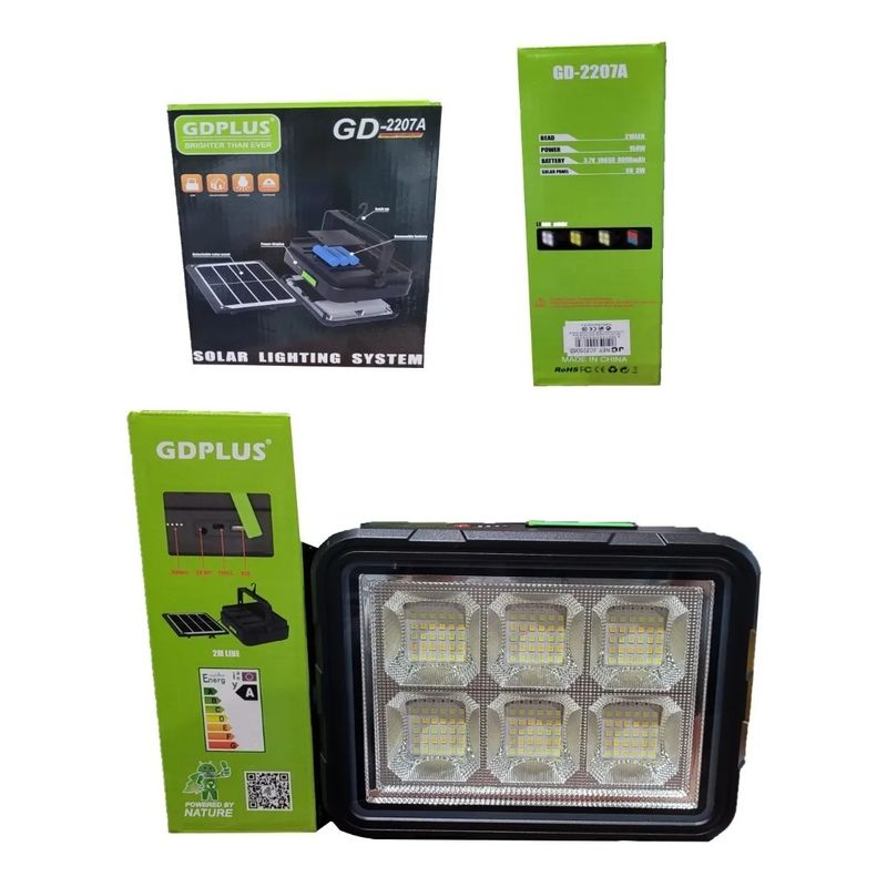 GENERICO - Foco Led Portátil Recargable 100w Panel Solar 4 Modo Luz