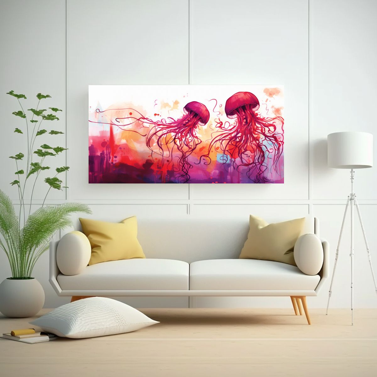 GENERICO - Cuadro Abstracto Colorido Jellyfish En Tonos 60x30 Cm