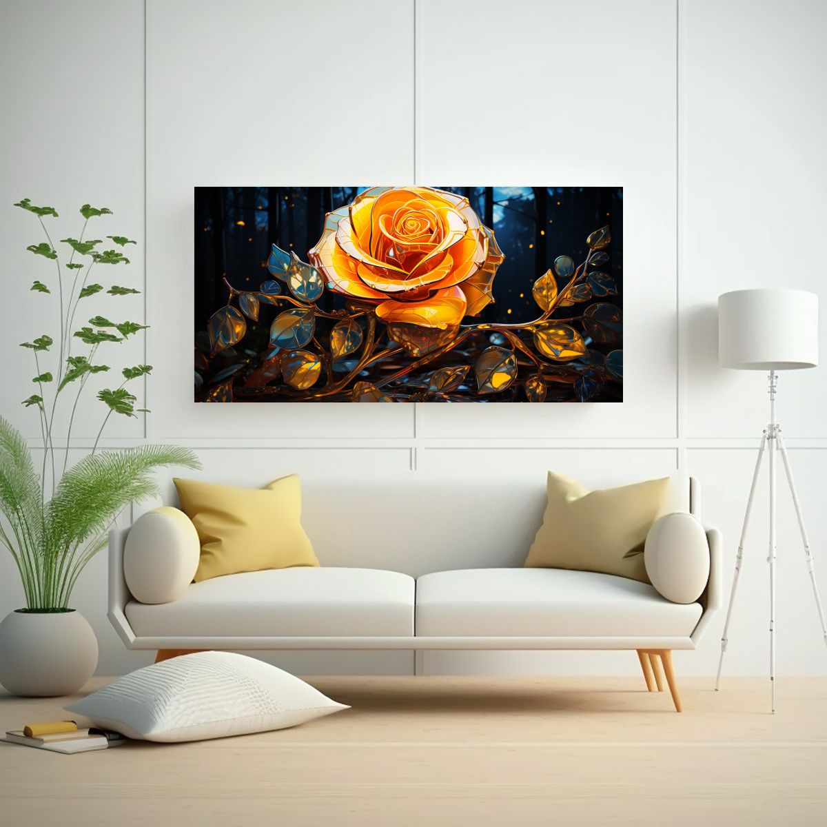 GENERICO - Arte Gráfico De Movimiento Con Rosa Amarilla 80x40 Cm