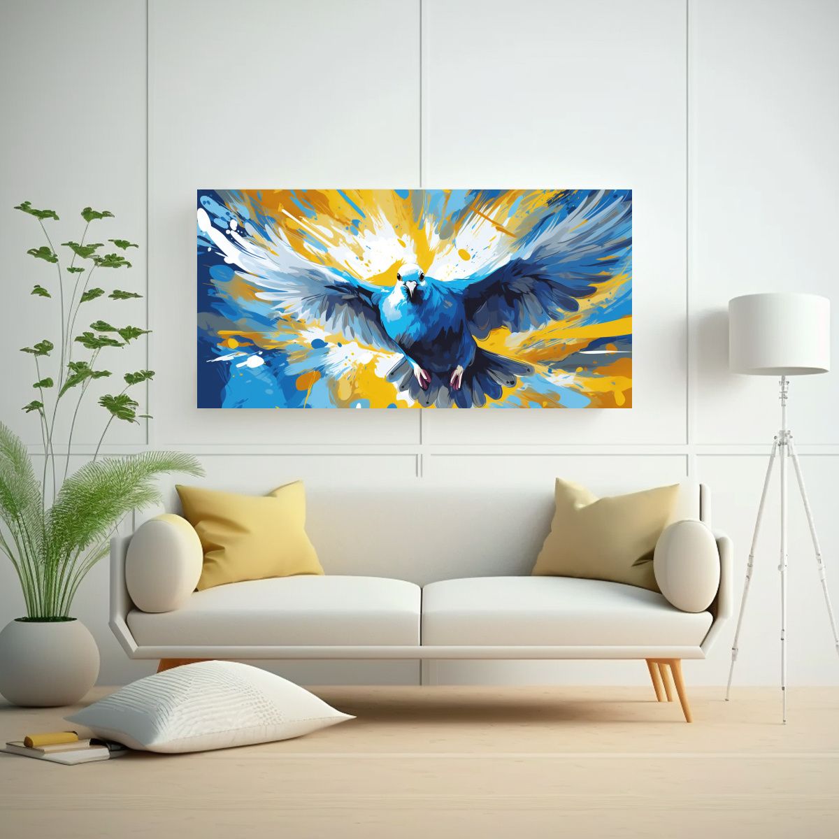 GENERICO - Lienzo Estético Pájaro Amarillo Y Azul Neo Pop 60x30 Cm
