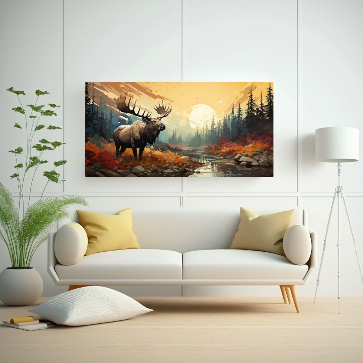 GENERICO - Pintura Pared Ballena Gris En Bosque Y Colores 100x50 Cm