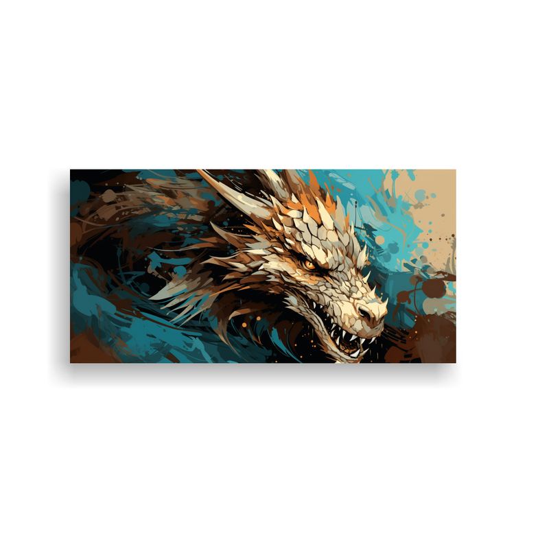 GENERICO - Cuadro Urbano Dragón En Tonos Marón Y Azul 100x50 Cm