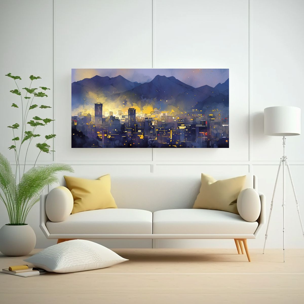 GENERICO - Cuadro Vintage Santiago Chile En Acuarelas Y 100x50 Cm