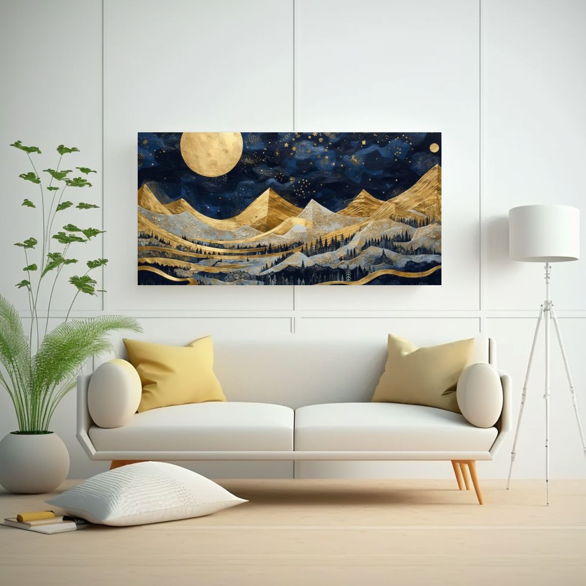 GENERICO - Pintura De Paisaje Con Luna Junto A Las Montañas 100x50 Cm
