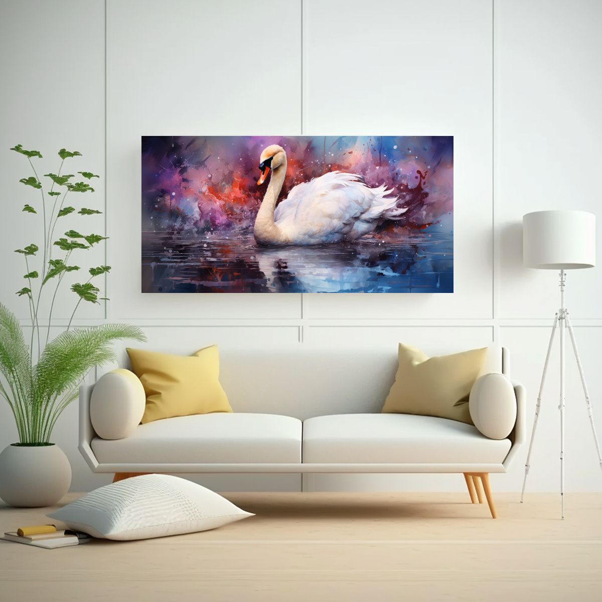 GENERICO - Lienzo De Tela Diseño Luminoso Cisne Acuarela 60x30 Cm
