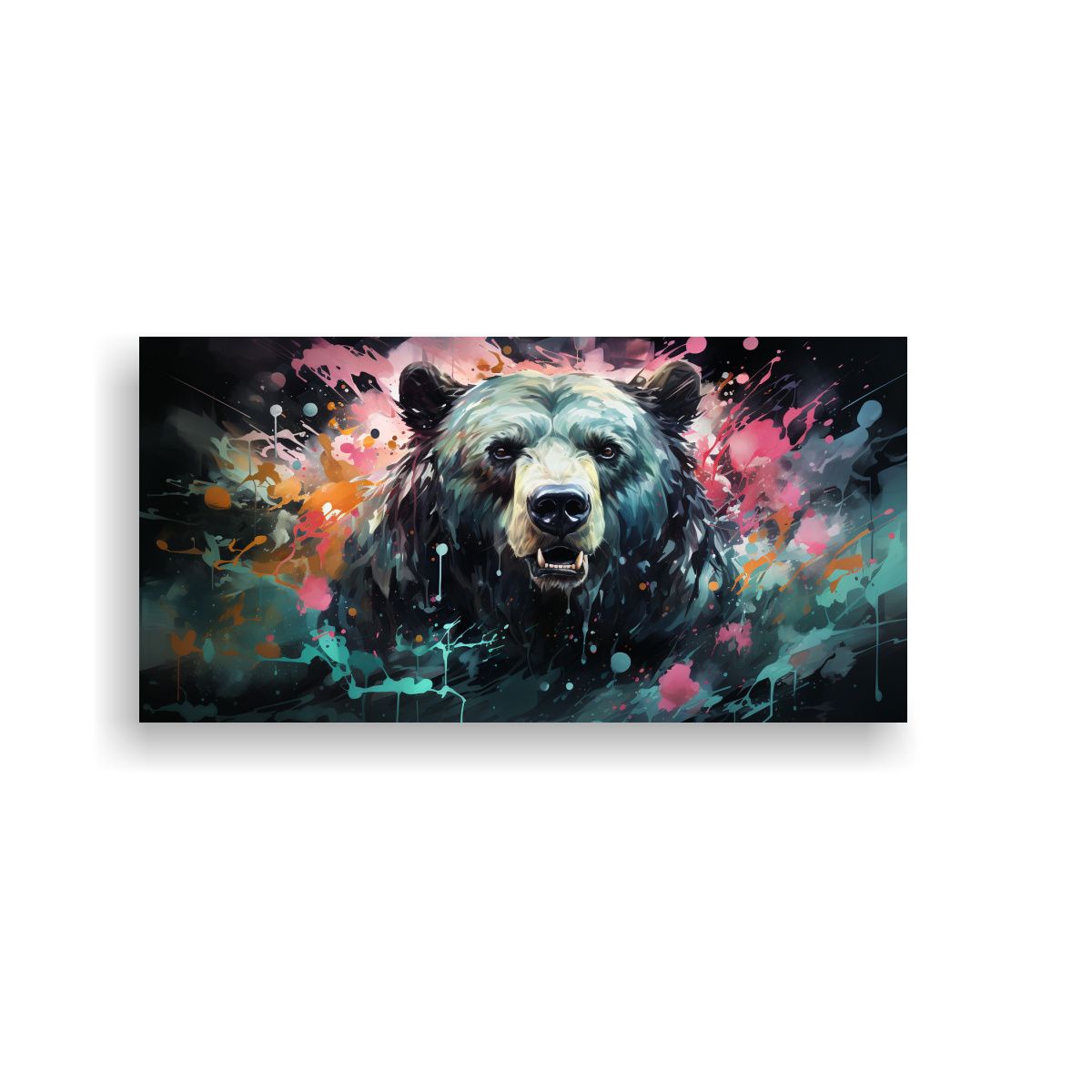 GENERICO - Cuadro Tela Movimiento Grizzly Bear Verde Y Rosa 60x30 Cm