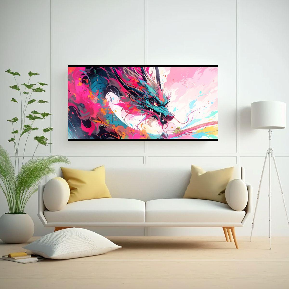 GENERICO - Lienzo Vintage Con Dragón En Colores Vibrantes Y 80x40 Cm