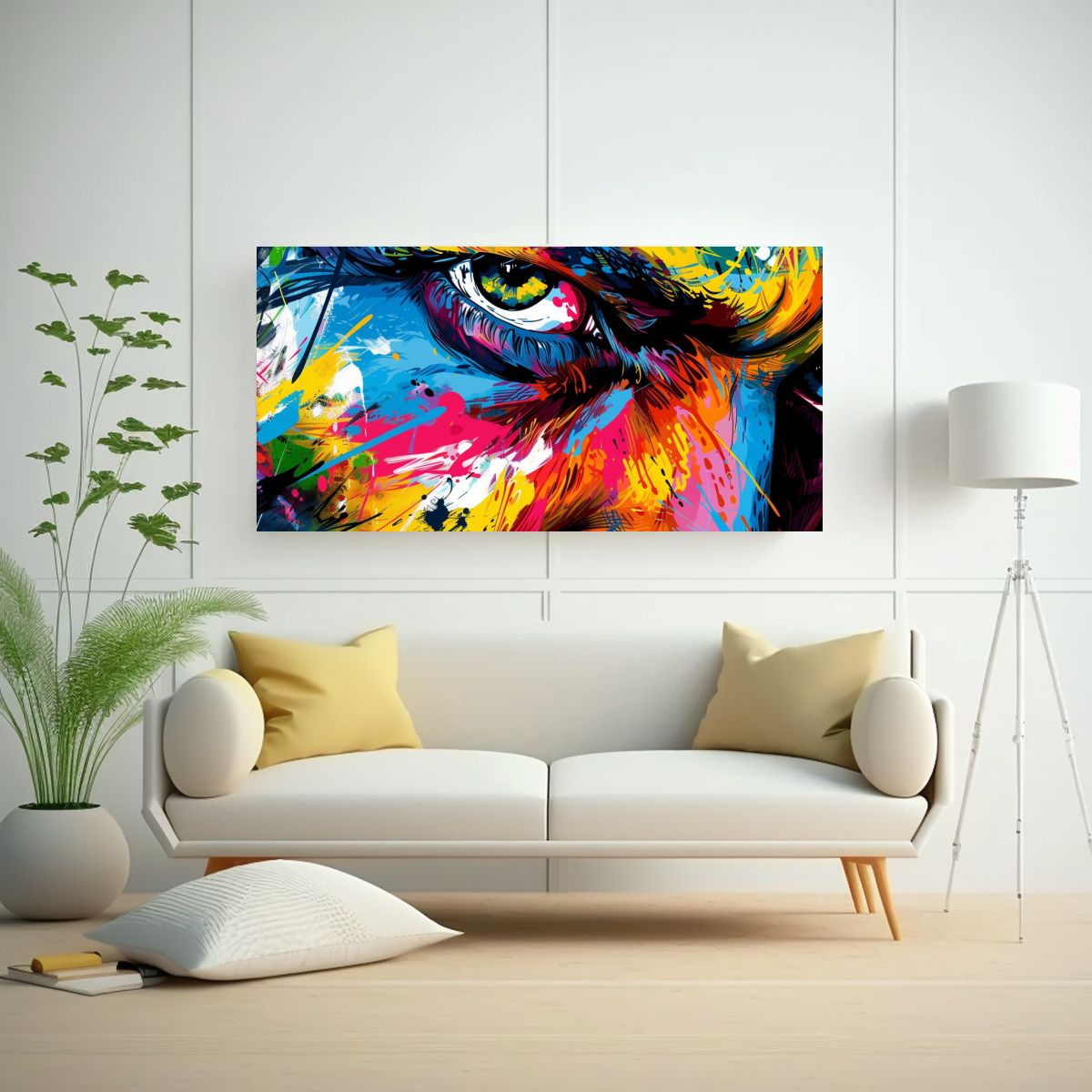 GENERICO - Cuadro Lienzo Rostro Hombre Líneas Finas Colores 100x50 Cm