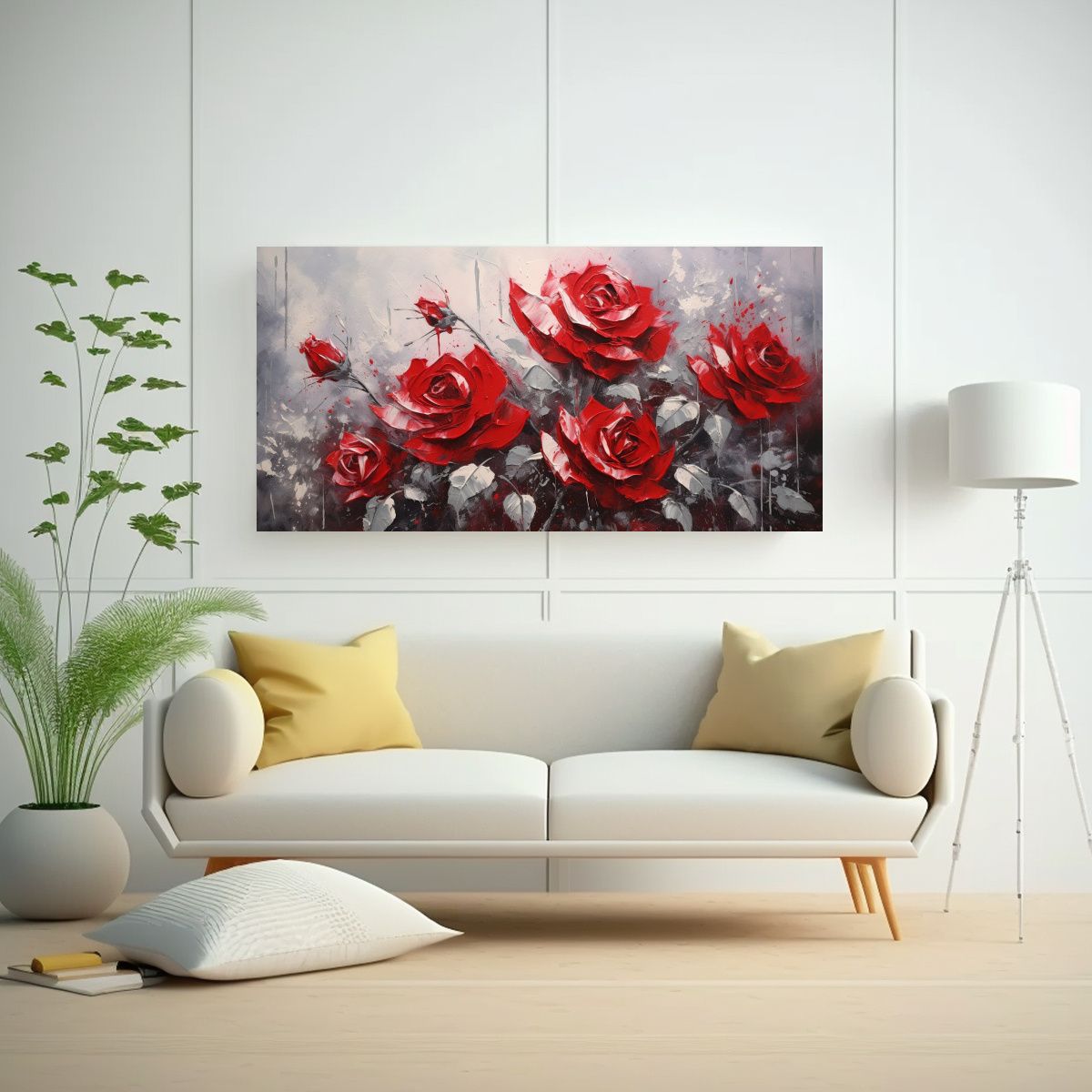 GENERICO - Cuadro En Lienzo Arte Impreso De Rosas Rojas En 60x30 Cm