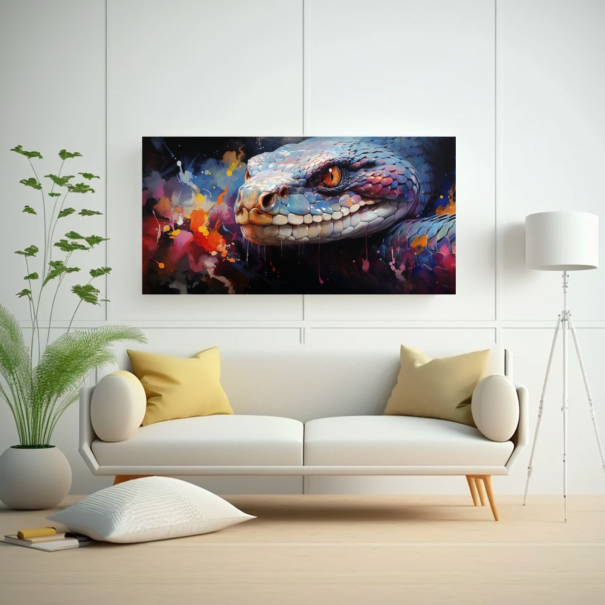 GENERICO - Cuadro Cobra Color Acuarela Colorido Estilo 80x40 Cm