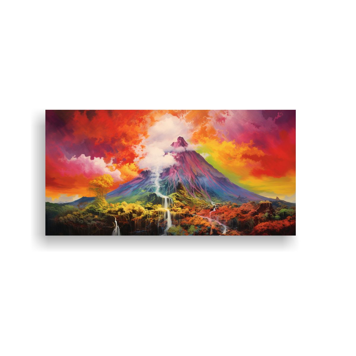 GENERICO - Cuadro Urbano Abstracto Volcán Con Arcoíris Y 100x50 Cm