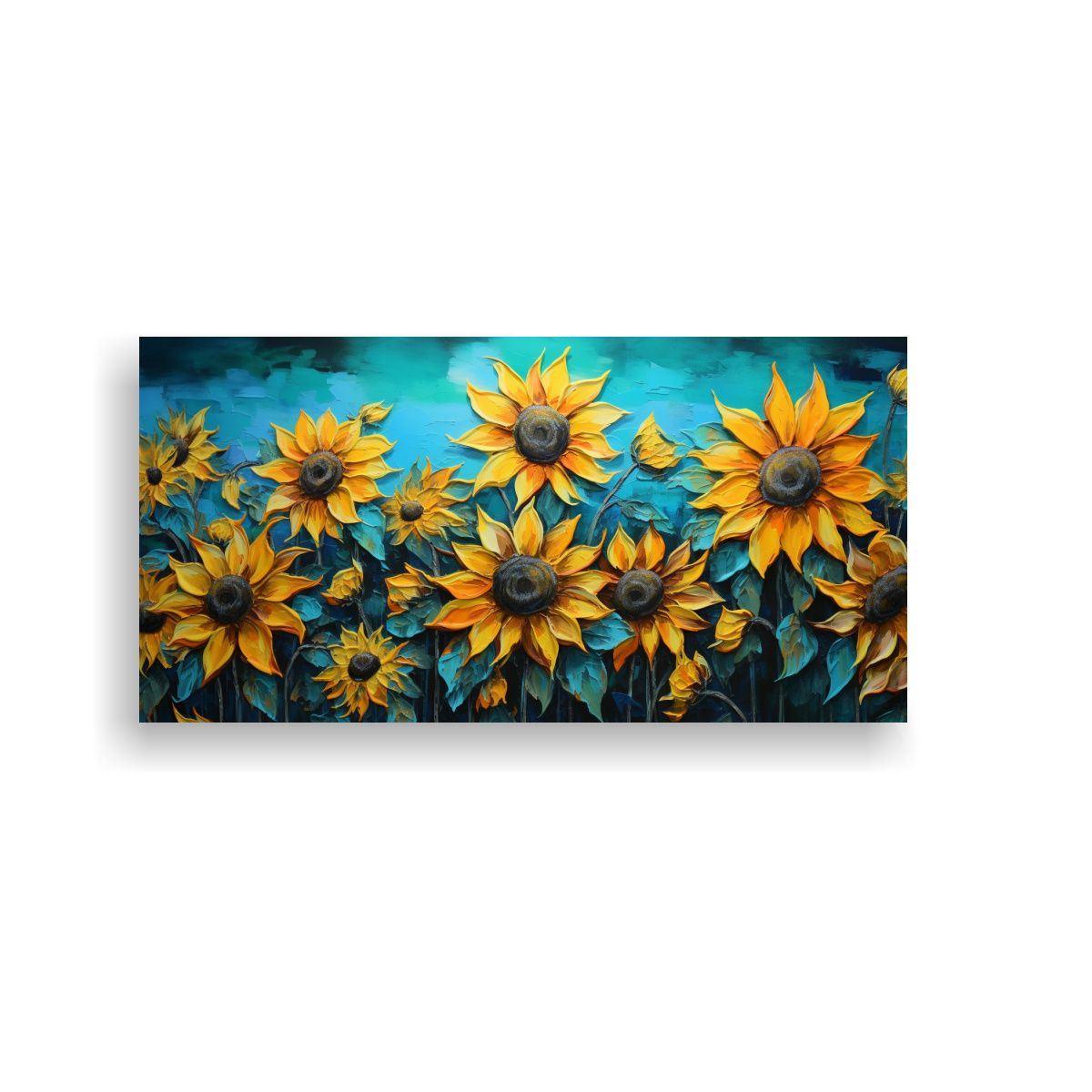 GENERICO - Pintura En Lienzo De Girasoles Turquesa En 60x30 Cm