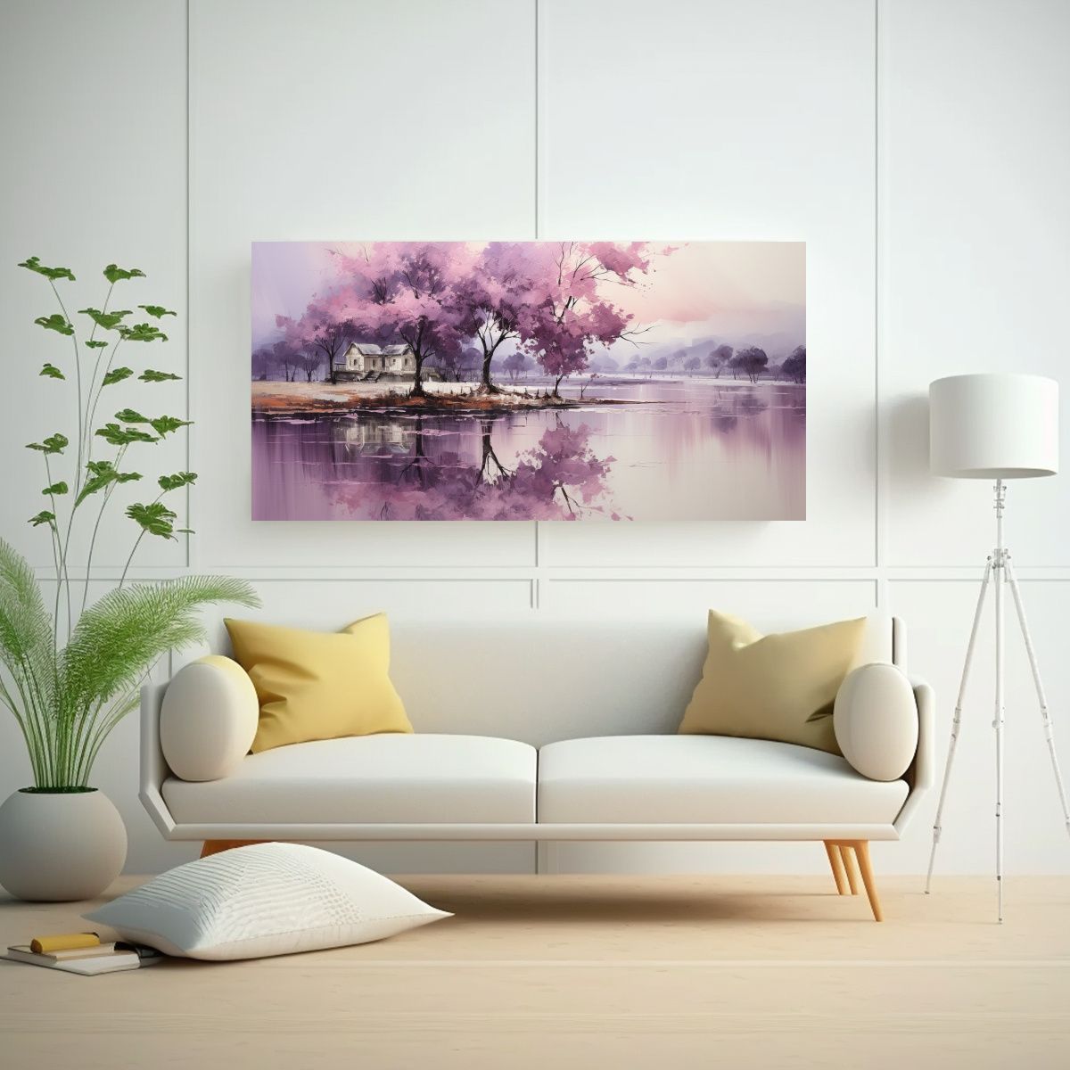 GENERICO - Luminoso Lienzo Acuarela De árboles En Plata Y 80x40 Cm