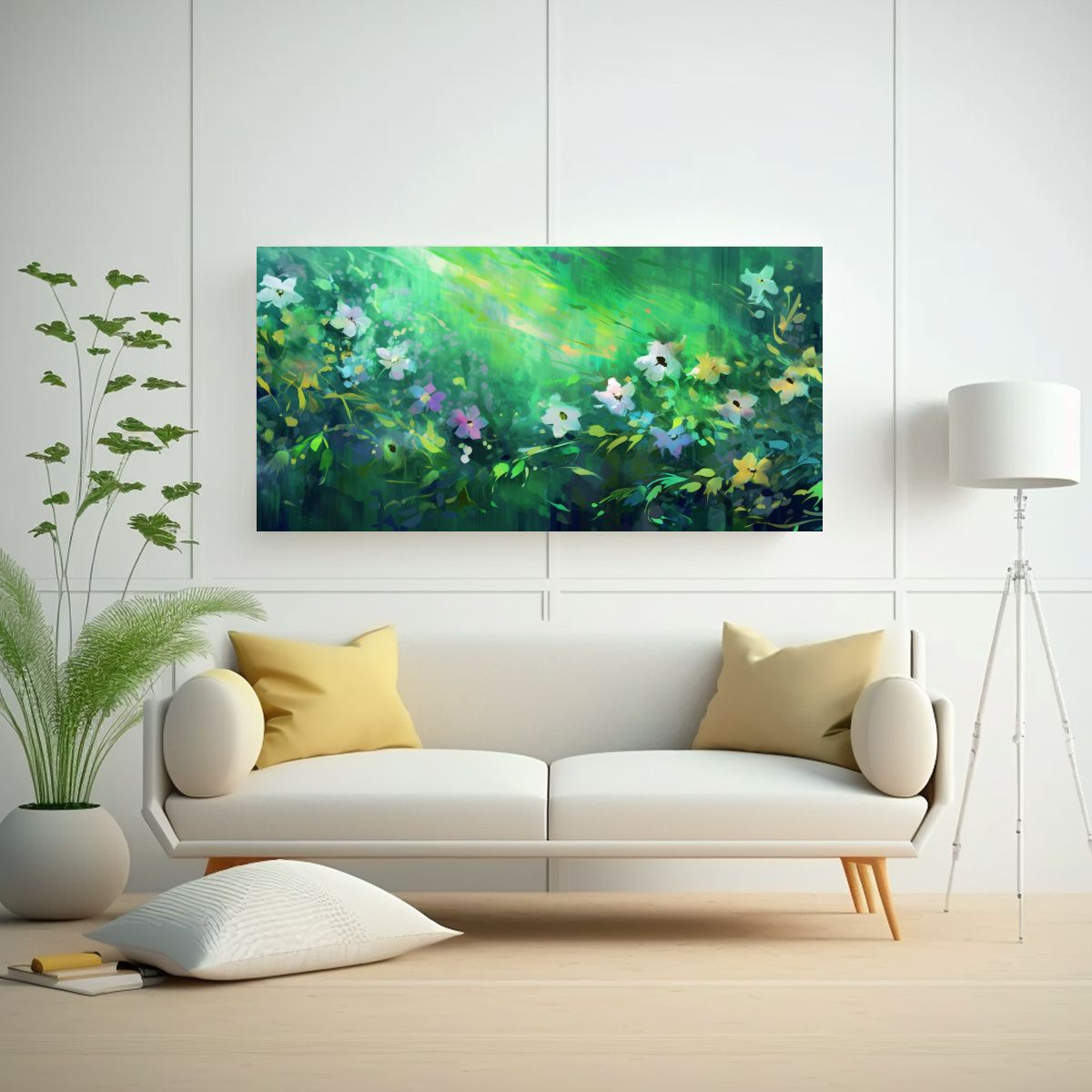 GENERICO - Pintura En Tela Creativa Flores Verdes Dibujadas 100x50 Cm