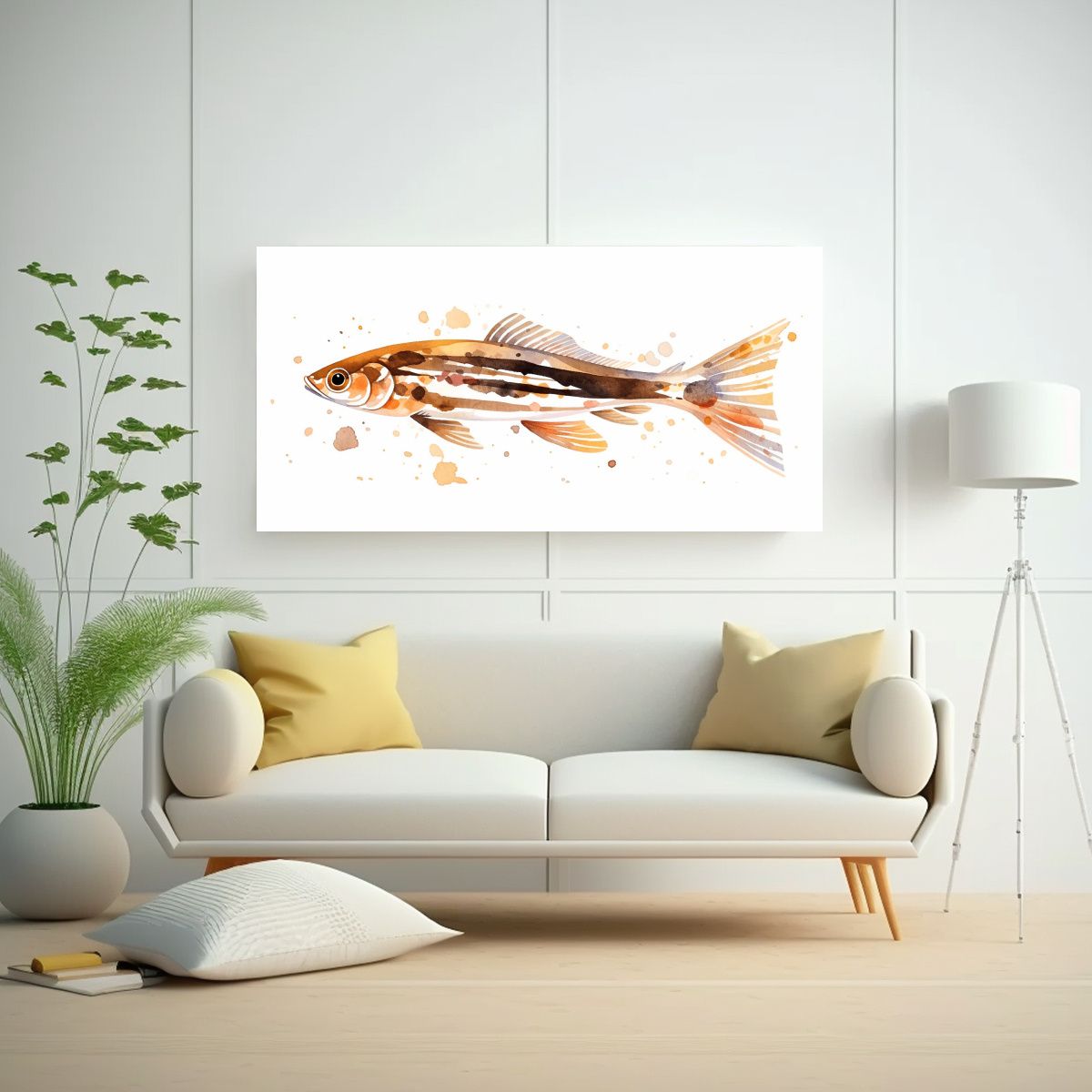 GENERICO - Pintura Acuarela Zebrafish En Estilo Galería 60x30 Cm
