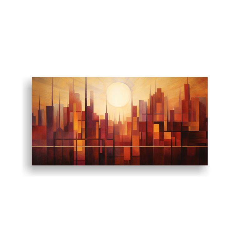 GENERICO - Pintura Abstracta De Ciudad Al Amanecer En Lienzo 100x50 Cm