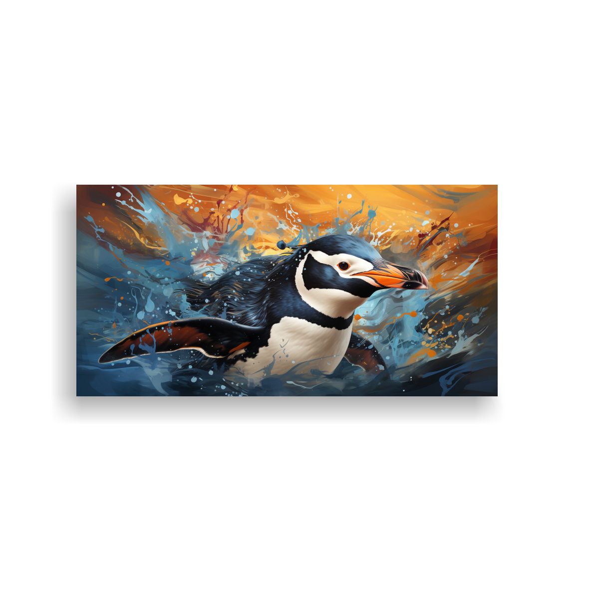 GENERICO - Pintura Neo Pop De Un Pingüino En Colores Aqua Y 80x40 Cm