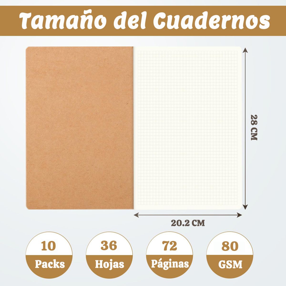 GENERICO - 10pcs Cuadernos A4 Kraft 72 Páginas-Cuadriculada
