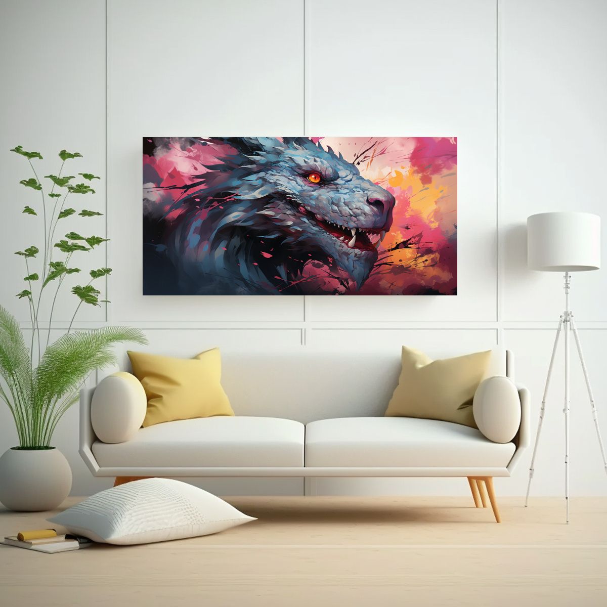 GENERICO - Pintura De Dragón En Tonos Pastel Y Rosa Con 80x40 Cm