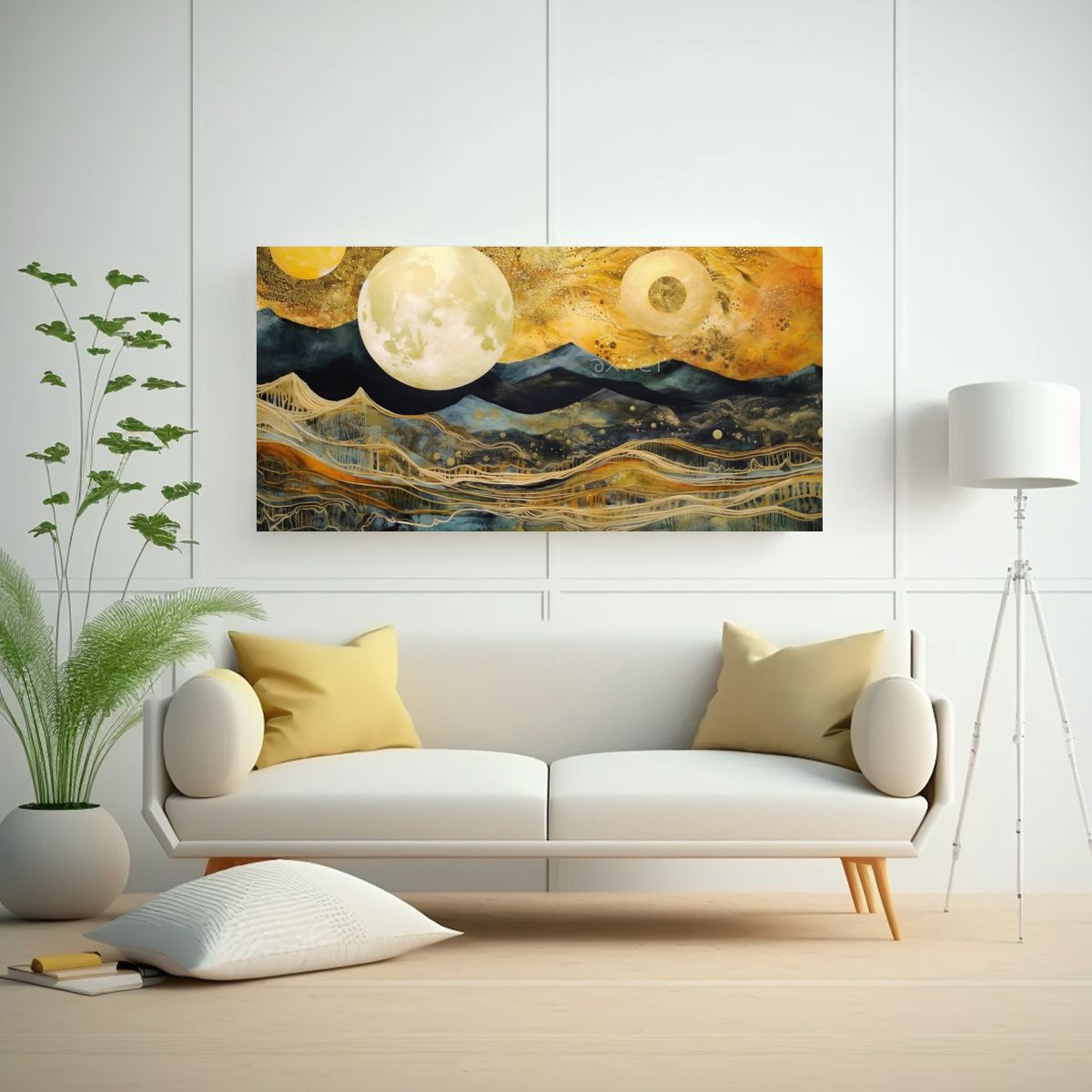GENERICO - Cuadro Vanguardia Fantasía Luna Y Montañas 60x30 Cm