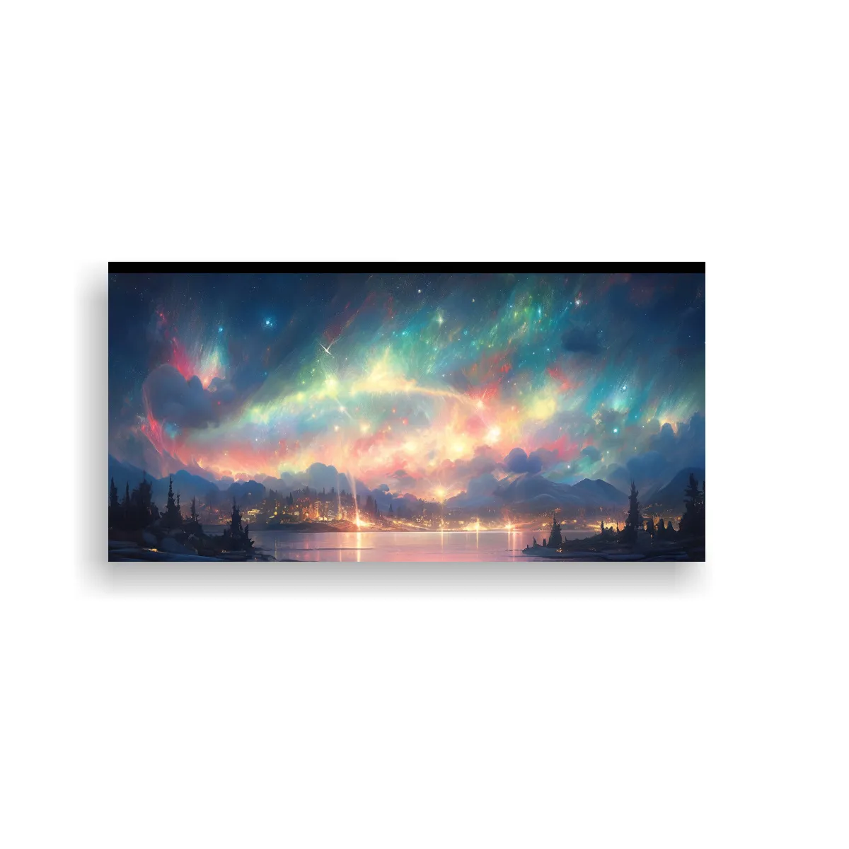 GENERICO - Cuadro Decorativo Aurora Boreal Con Arcoíris Y 100x50 Cm