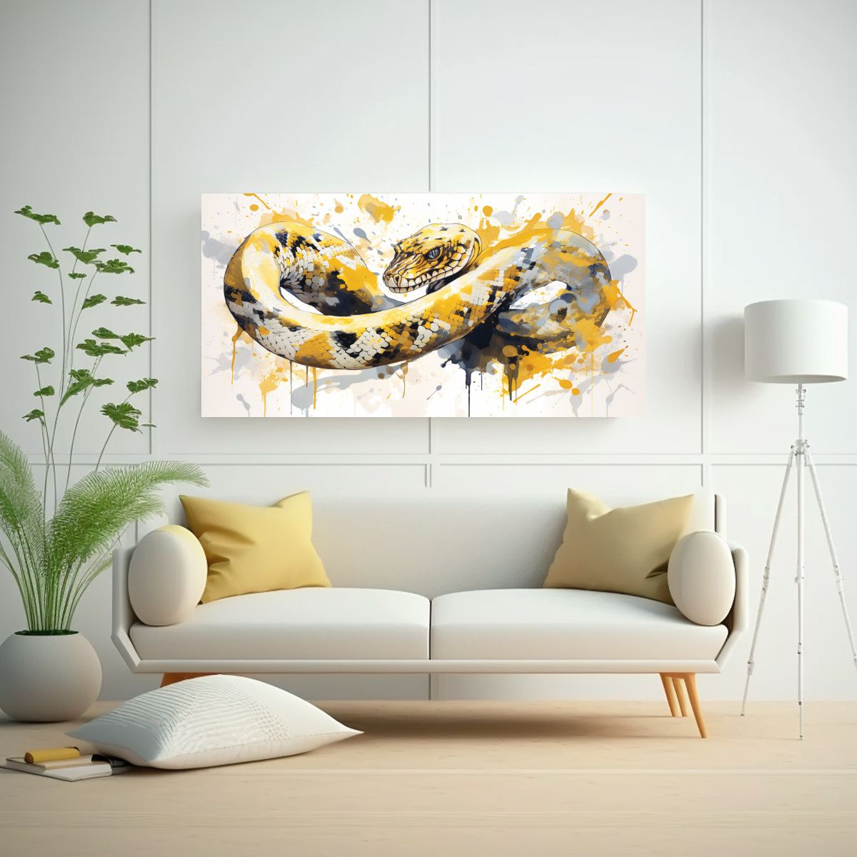 GENERICO - Cuadro Neo Pop Art Python En Blanco Y Dorado Con 100x50 Cm