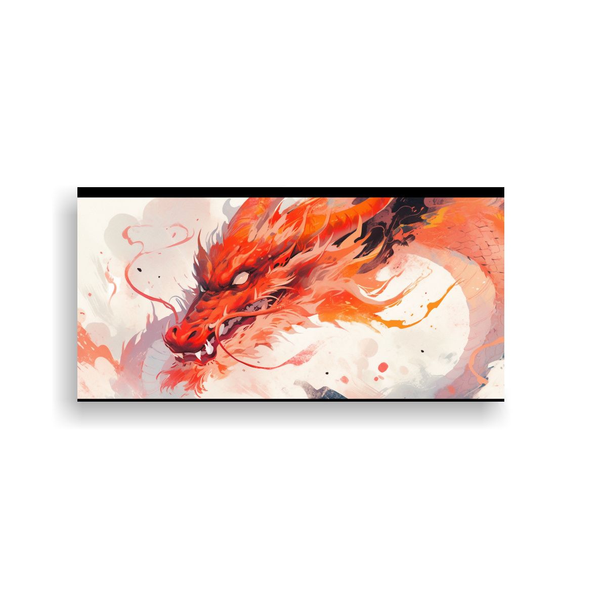 GENERICO - Cuadro Inspirador Dragón Acuarelas Y Naranja 60x30 Cm