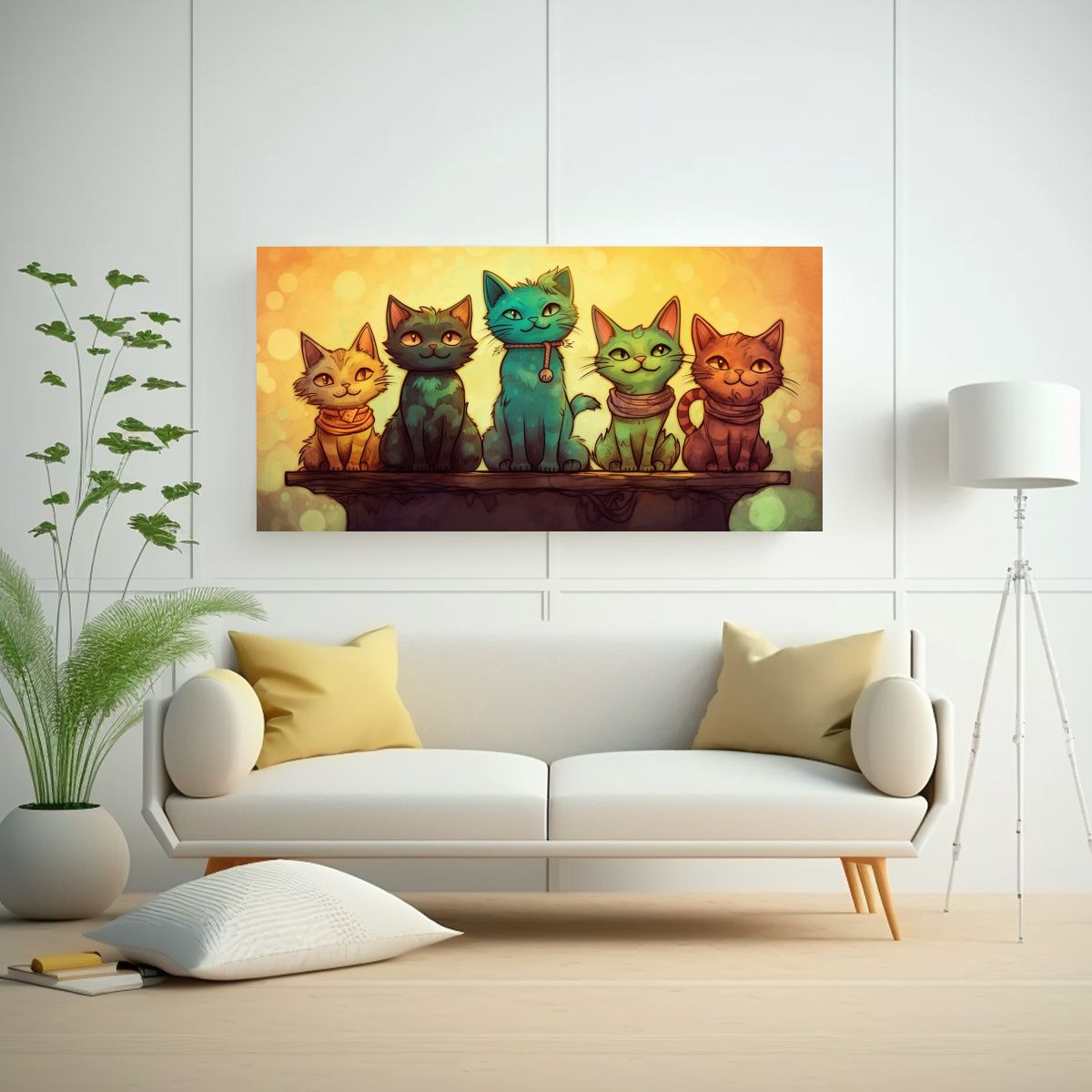 GENERICO - Cuadros Decorativos De Gatos En Una Pila Mirando 100x50 Cm