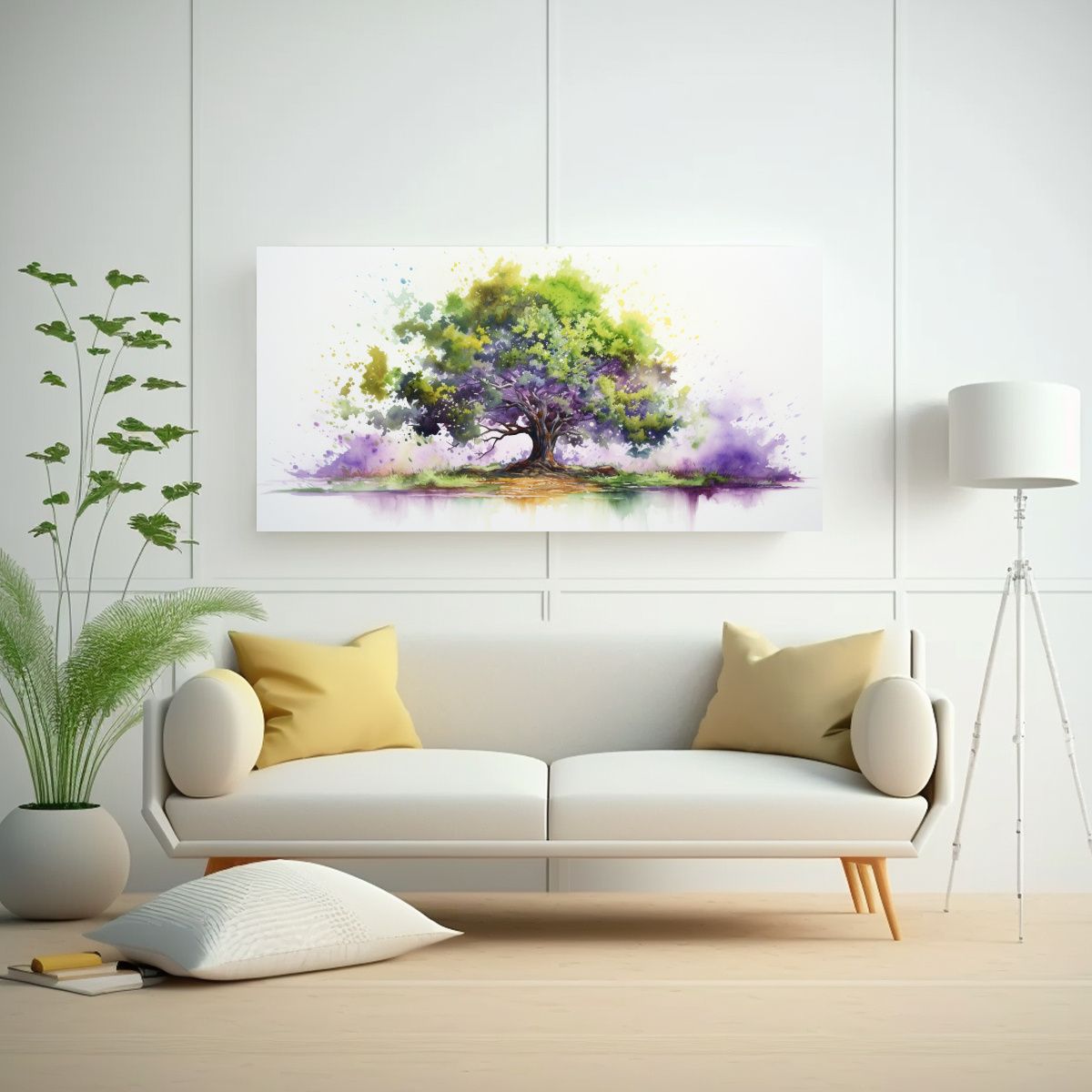 GENERICO - Pintura Abstracta De árbol Verde Y Morado 100x50 Cm