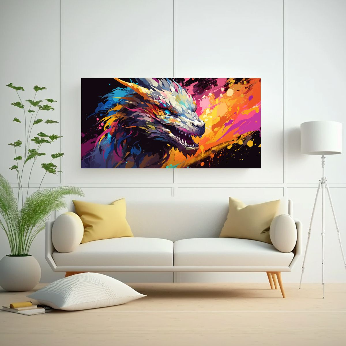 GENERICO - Cuadro Equilibrio Visual Dragón Arcoíris Y 80x40 Cm