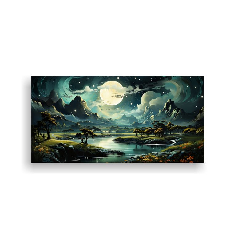 GENERICO - Cuadro Moderno Luna Sobre Montañas En La Noche 100x50 Cm