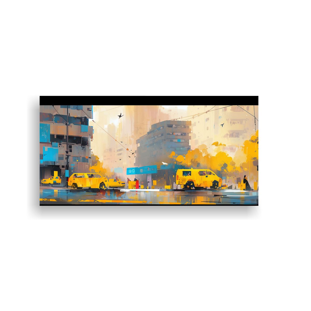 GENERICO - Cuadro Abstracto Armonía Amarillo Y Azul En 100x50 Cm