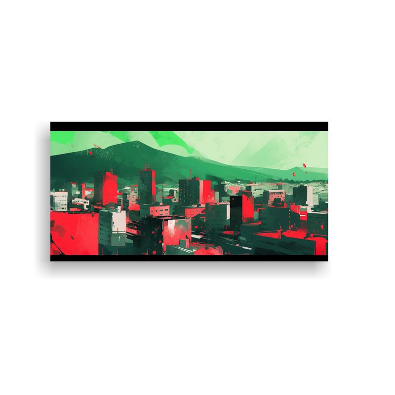 GENERICO - Cuadro Impreso Santiago En Chile En Verde Y Rojo 80x40 Cm