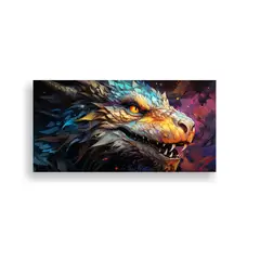 GENERICO - Cuadro Neonoir Dragón En Colores Arcoíris Y Oro 60x30 Cm