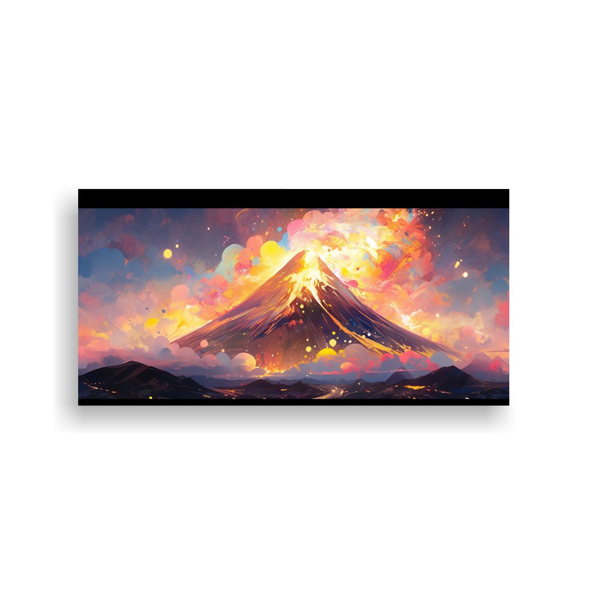 GENERICO - Pintura Abstracta De Un Volcán Con Arcoíris Y 60x30 Cm