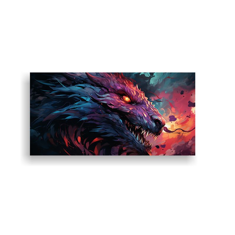 GENERICO - Cuadro Pared Escena Dragón En Púrpura Y Rojo 80x40 Cm