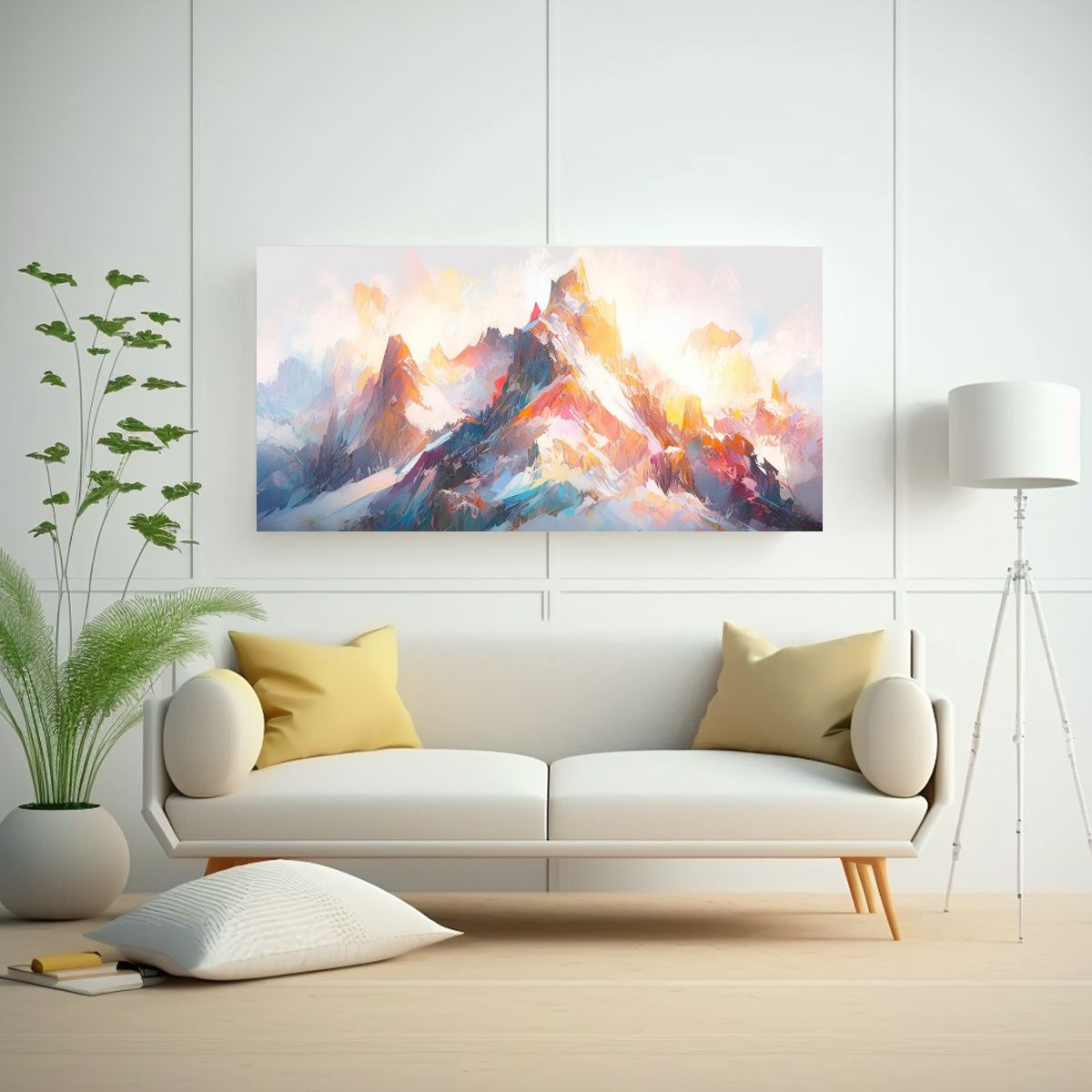GENERICO - Cuadro Abstracto Montañas Nevadas Con Arcoíris 60x30 Cm