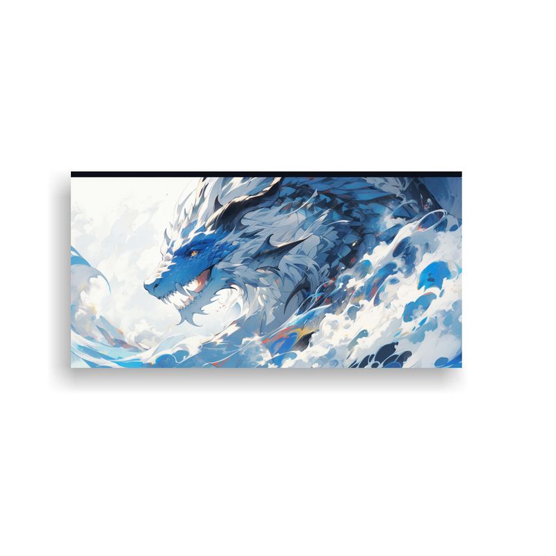 GENERICO - Cuadro Mural Dragón Blanco Y Azul Estilo Neonoir 80x40 Cm