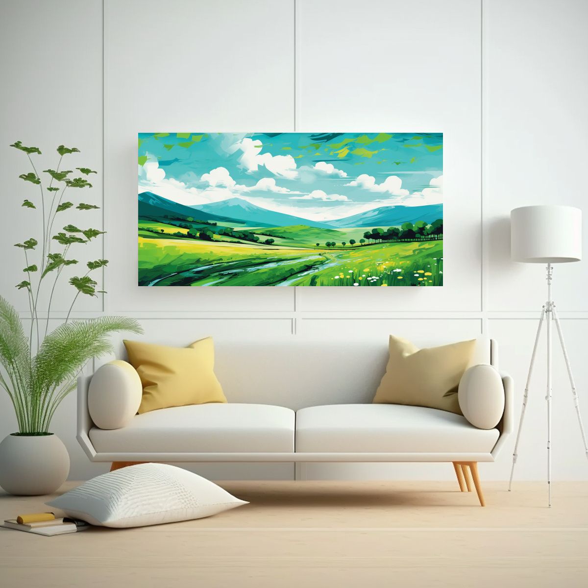 GENERICO - Cuadro Paisaje Primaveral En Bastidor Con 60x30 Cm