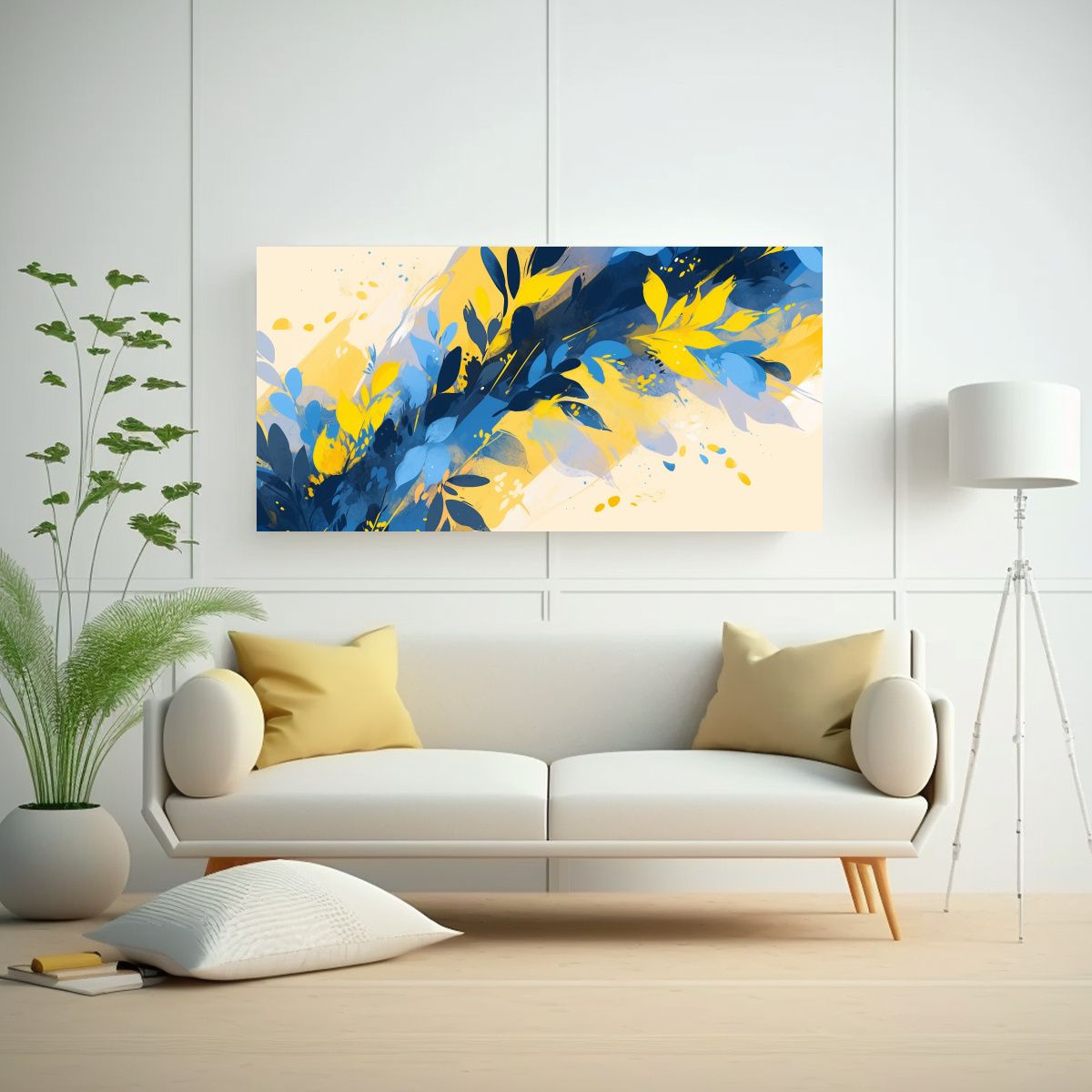 GENERICO - Arte De Pared Inspiración Amarillo Y Azul Estilo 60x30 Cm