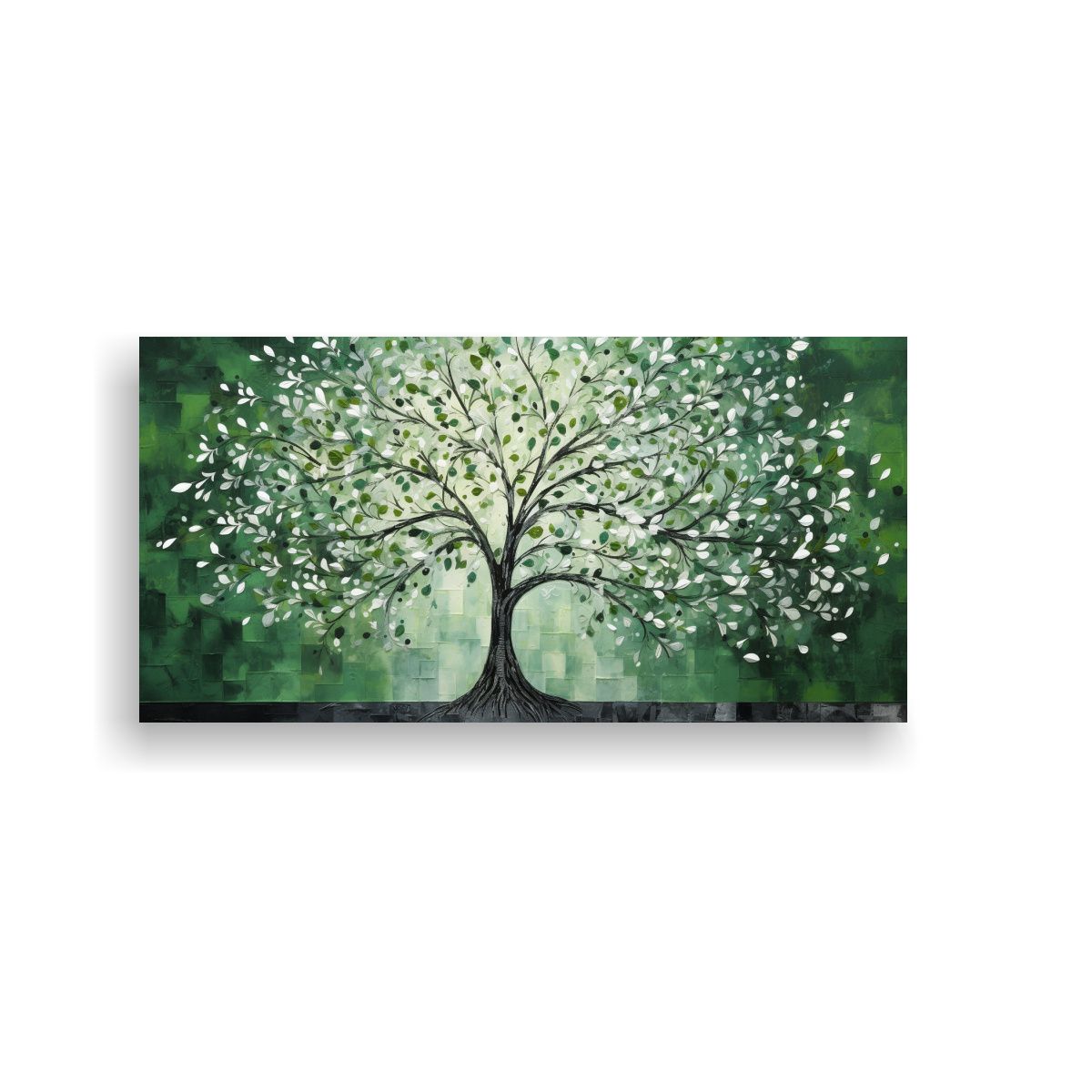 GENERICO - Cuadro Conceptual Calma Árbol En Verde Y Plata 80x40 Cm