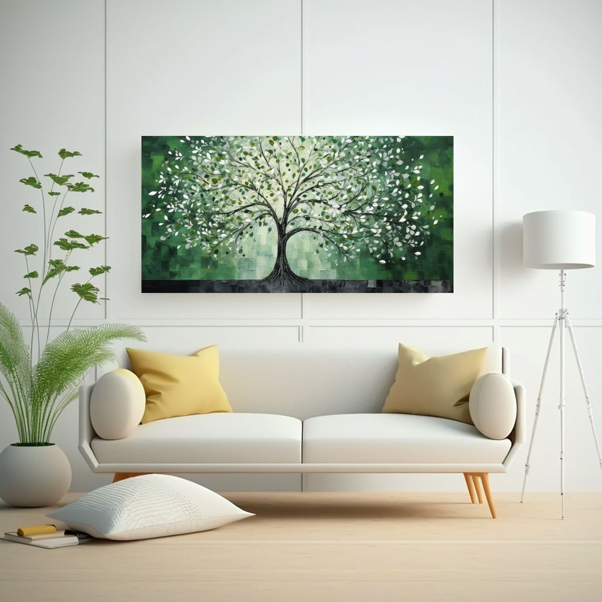 GENERICO - Cuadro Conceptual Calma Árbol En Verde Y Plata 80x40 Cm