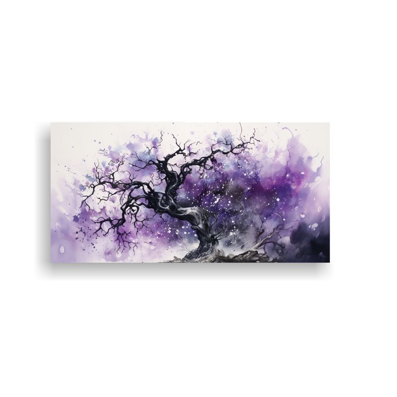 GENERICO - Cuadro Abstracto Árbol De Acebo Morado Y Negro 60x30 Cm