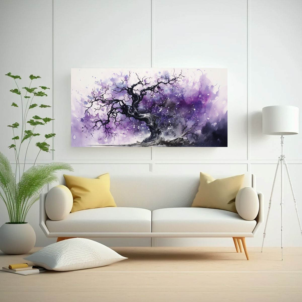 GENERICO - Cuadro Abstracto Árbol De Acebo Morado Y Negro 60x30 Cm