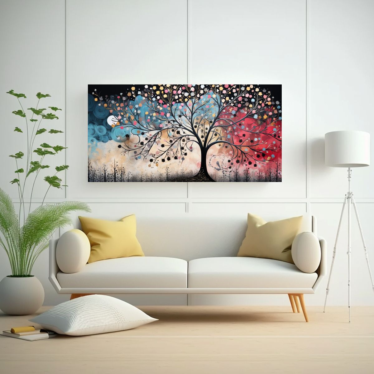 GENERICO - Cuadro Colores Escenario Árbol En Tonos 80x40 Cm