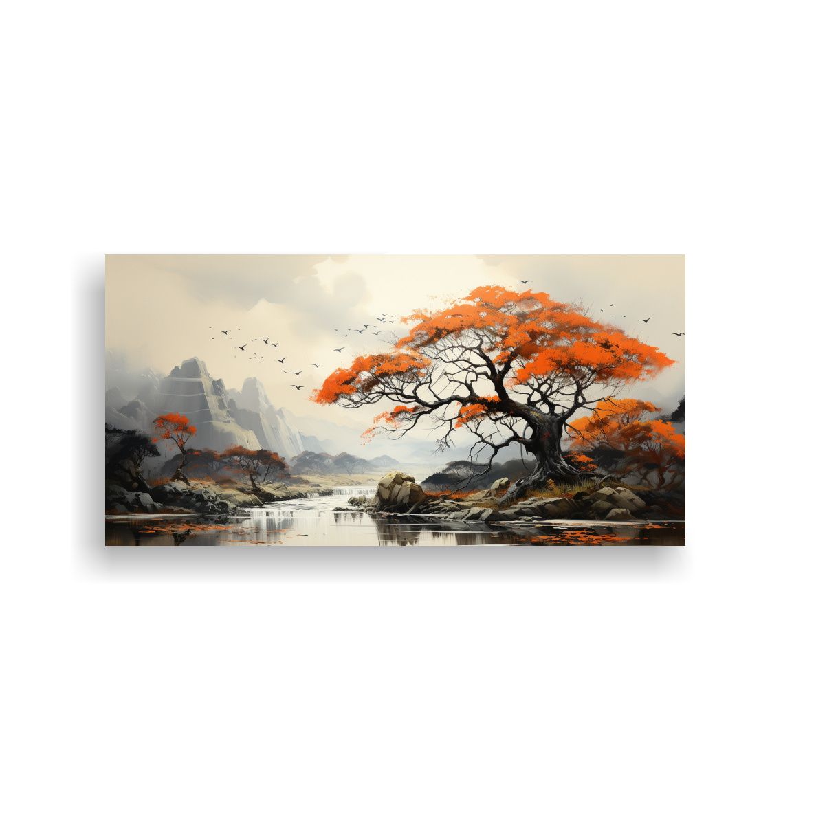 GENERICO - Pintura Abstracta De Colores Naranja Y Negro De 100x50 Cm