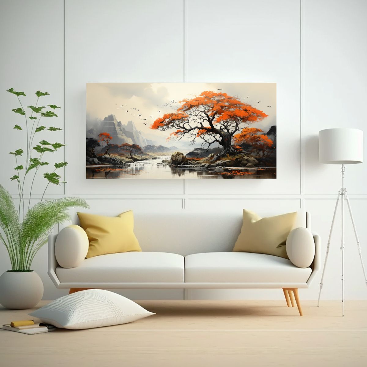 GENERICO - Pintura Abstracta De Colores Naranja Y Negro De 100x50 Cm