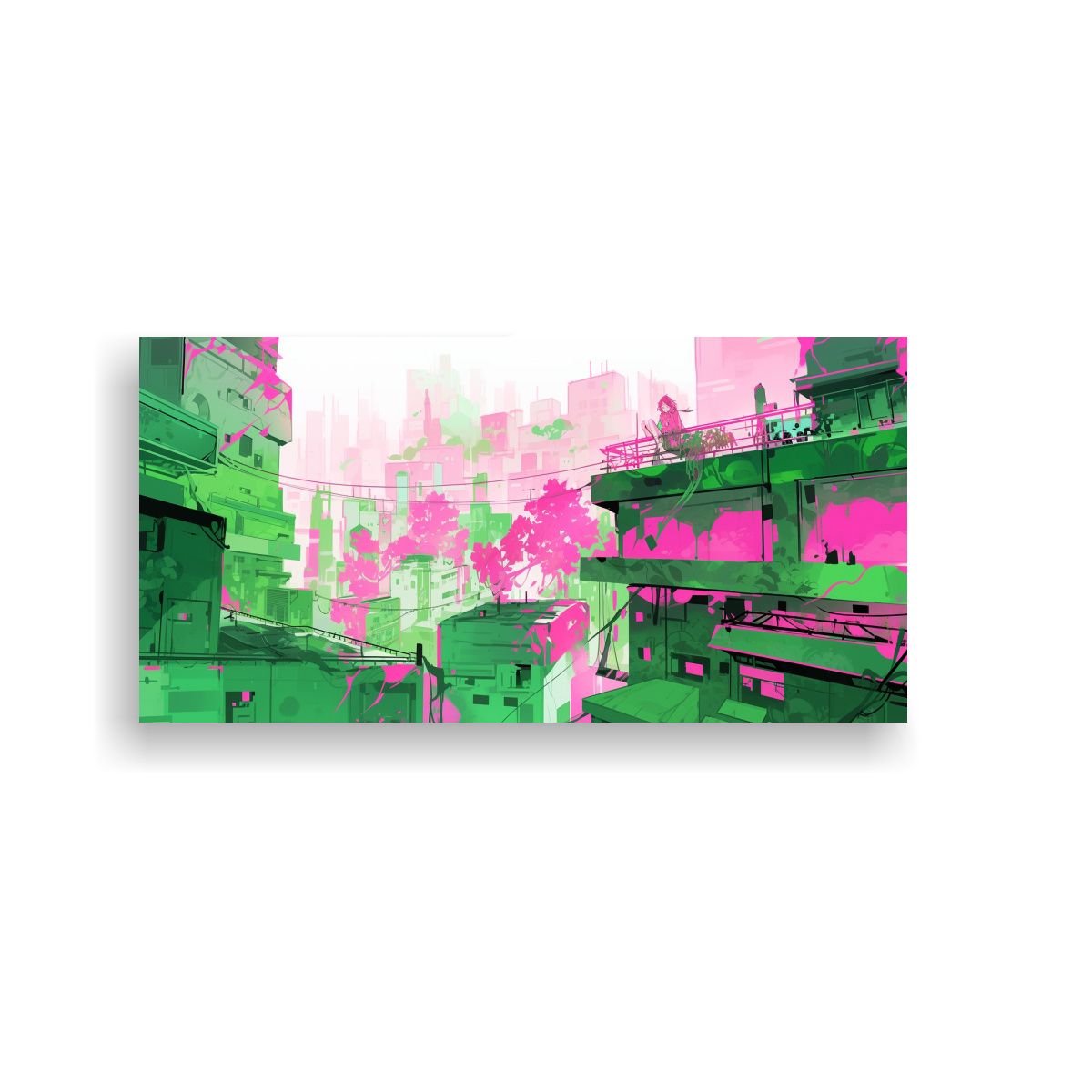 GENERICO - Lienzo Abstracto Creativo En Verde Y Rosa Para 60x30 Cm