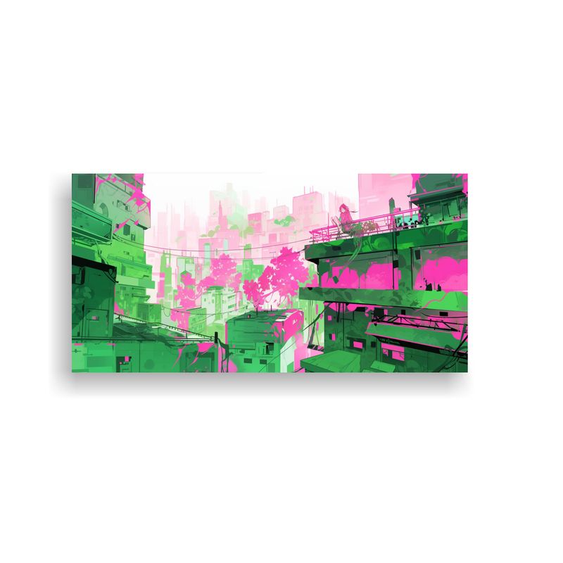 GENERICO - Lienzo Abstracto Creativo En Verde Y Rosa Para 60x30 Cm